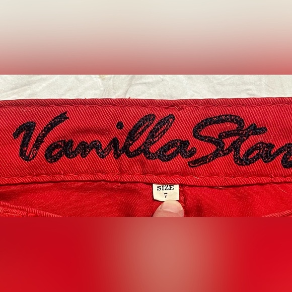 Vanilla Star Women's Red Distressed Cropped Jeans Size 7 - Picture 2 of 16